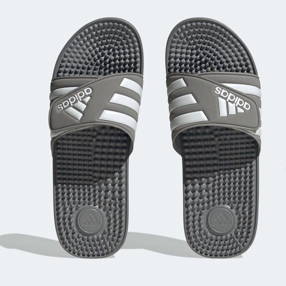 Adidas adissage slides sandals grey white stripe classic size 17 men’s new - Picture 1 of 6